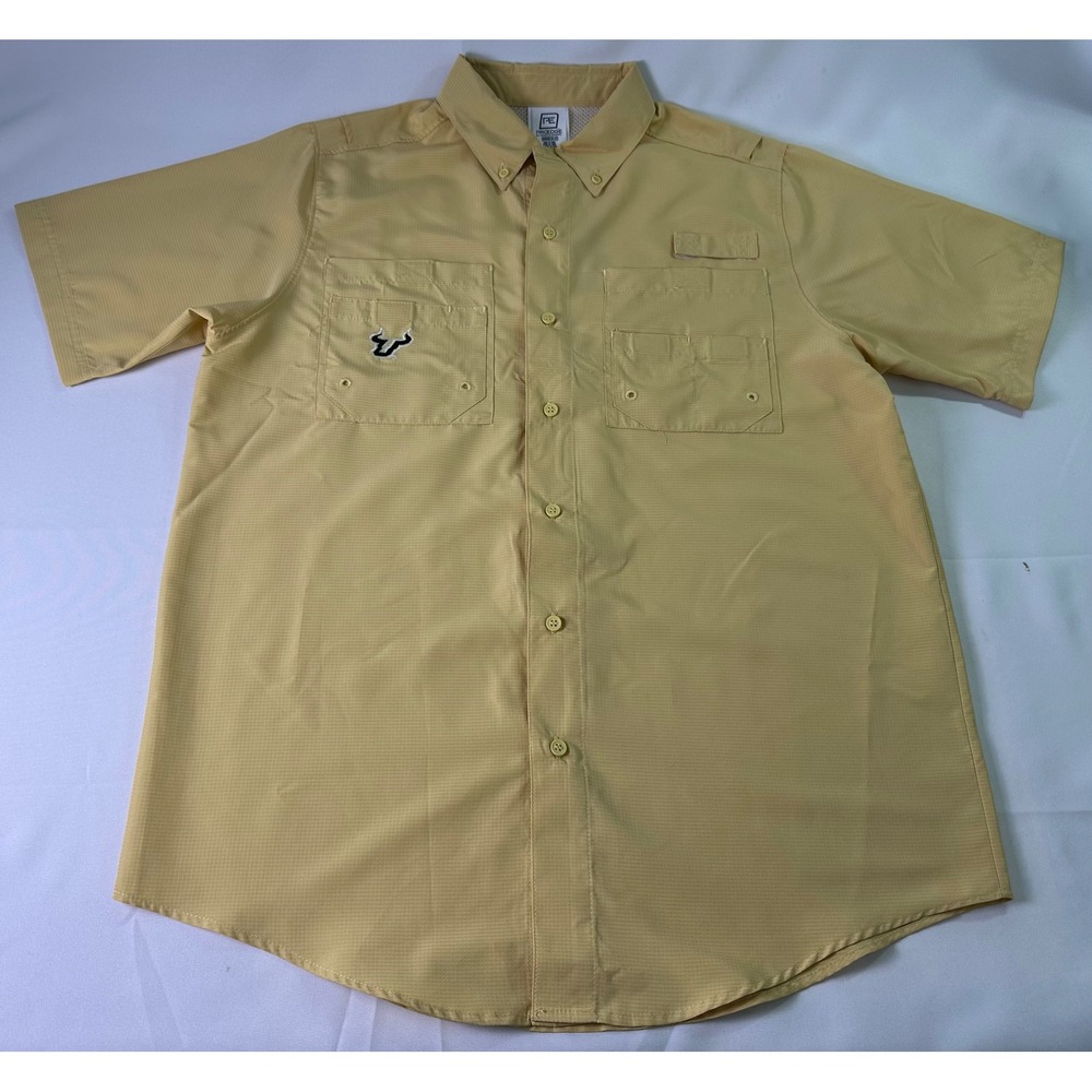 Pro edge Knights Apparel USF Bulls Fishing Shirt Short Sleeve Button Gold Size M